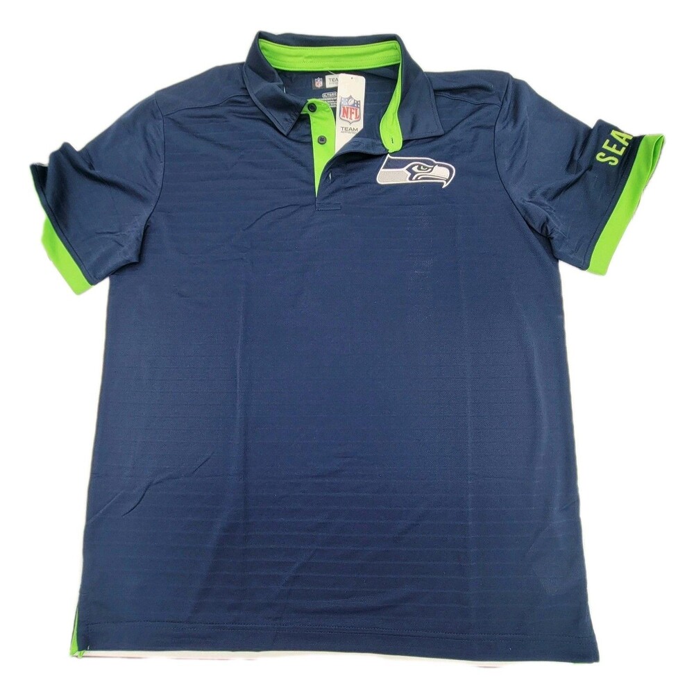 Men's XL NFL Seattle Seahawks Colorblock Short Sleeve Polo Shirt Navy Green NEW